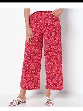 Isaac Mizrahi Live!  Women's Pants  Regular Mixed Print Pebble Pink red.  NWOT